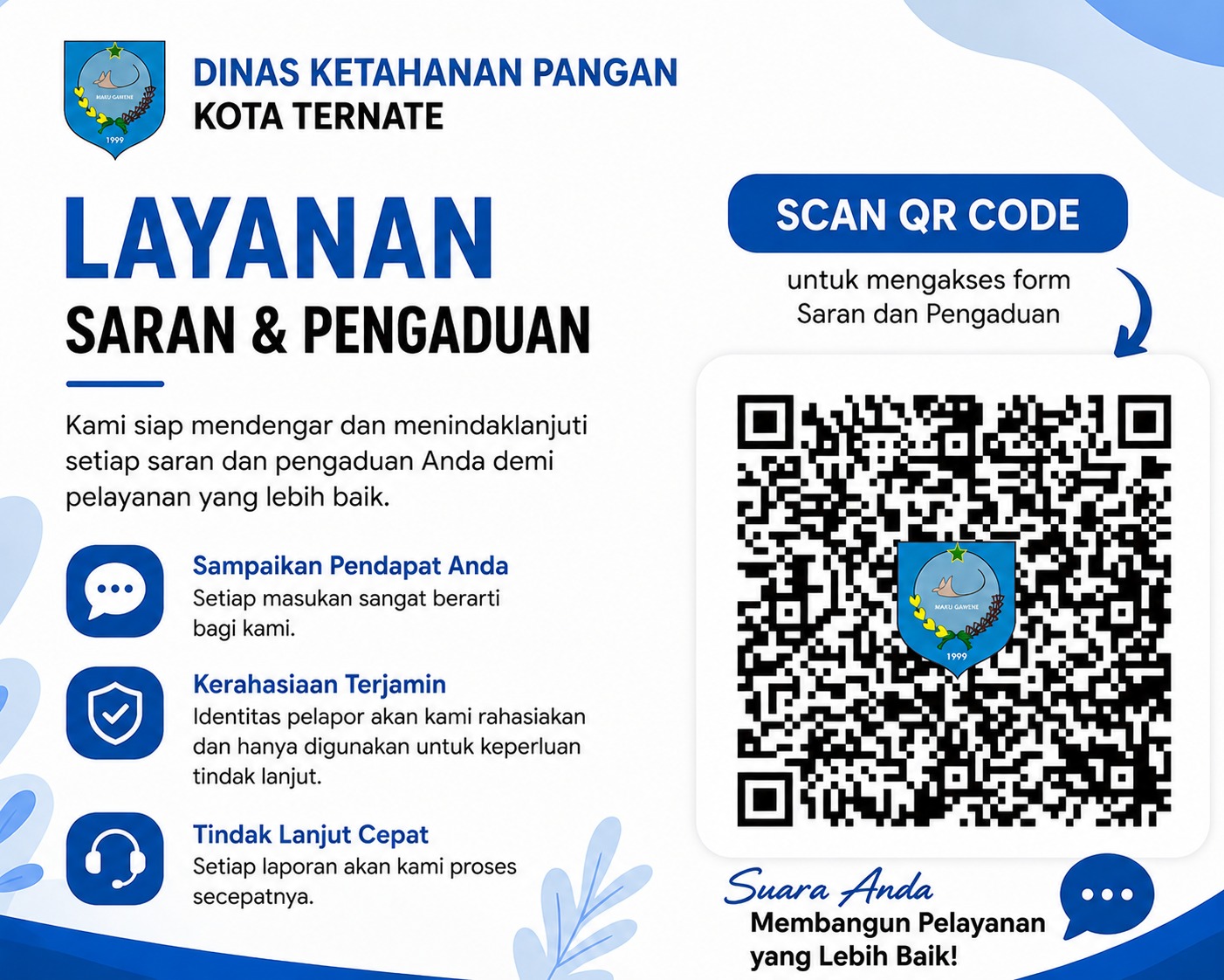 Layanan saran dan Pengaduan Dinas Ketahanan Pangan Kota Ternate